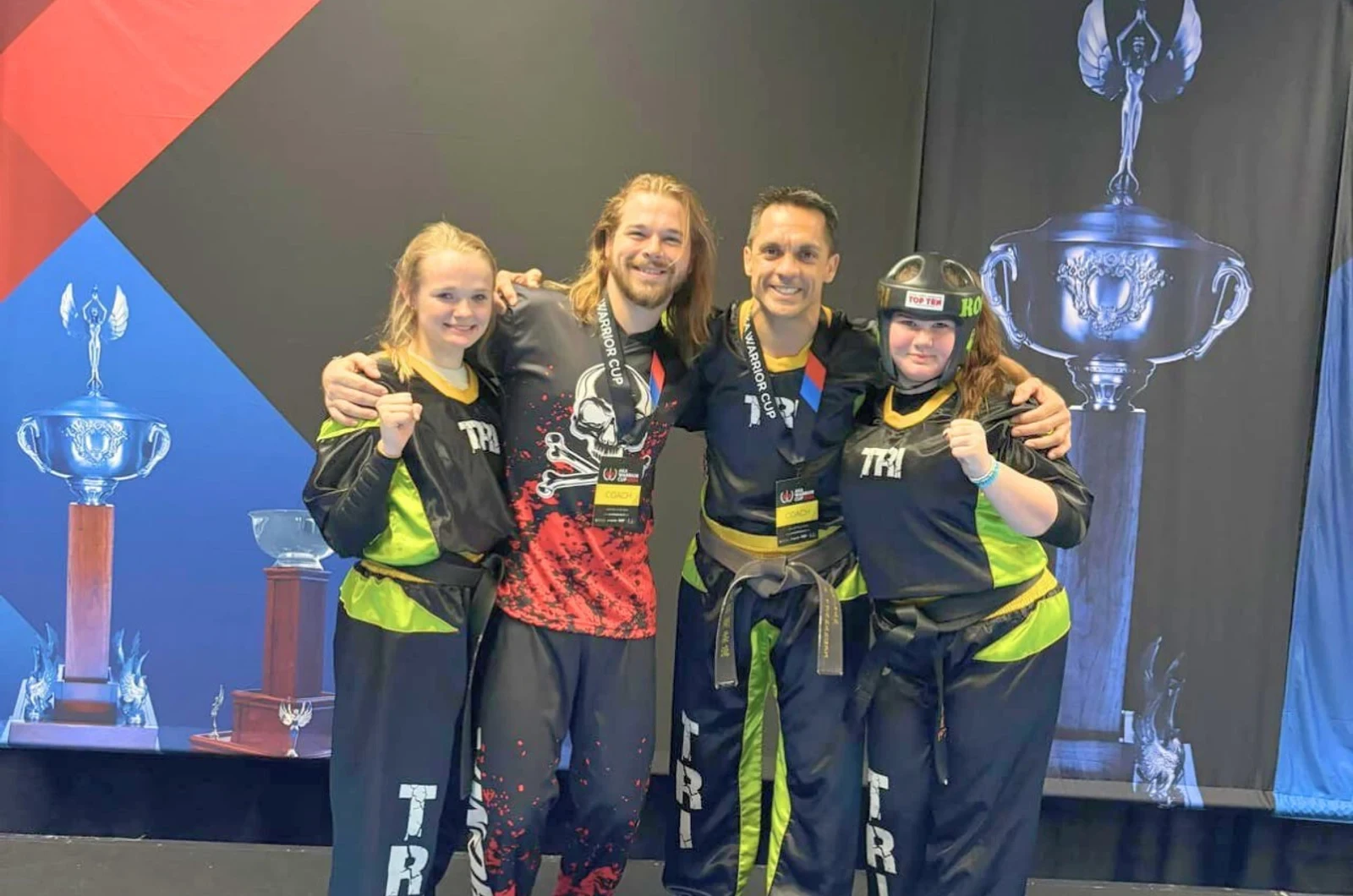 Adults relieving stress through martial arts
